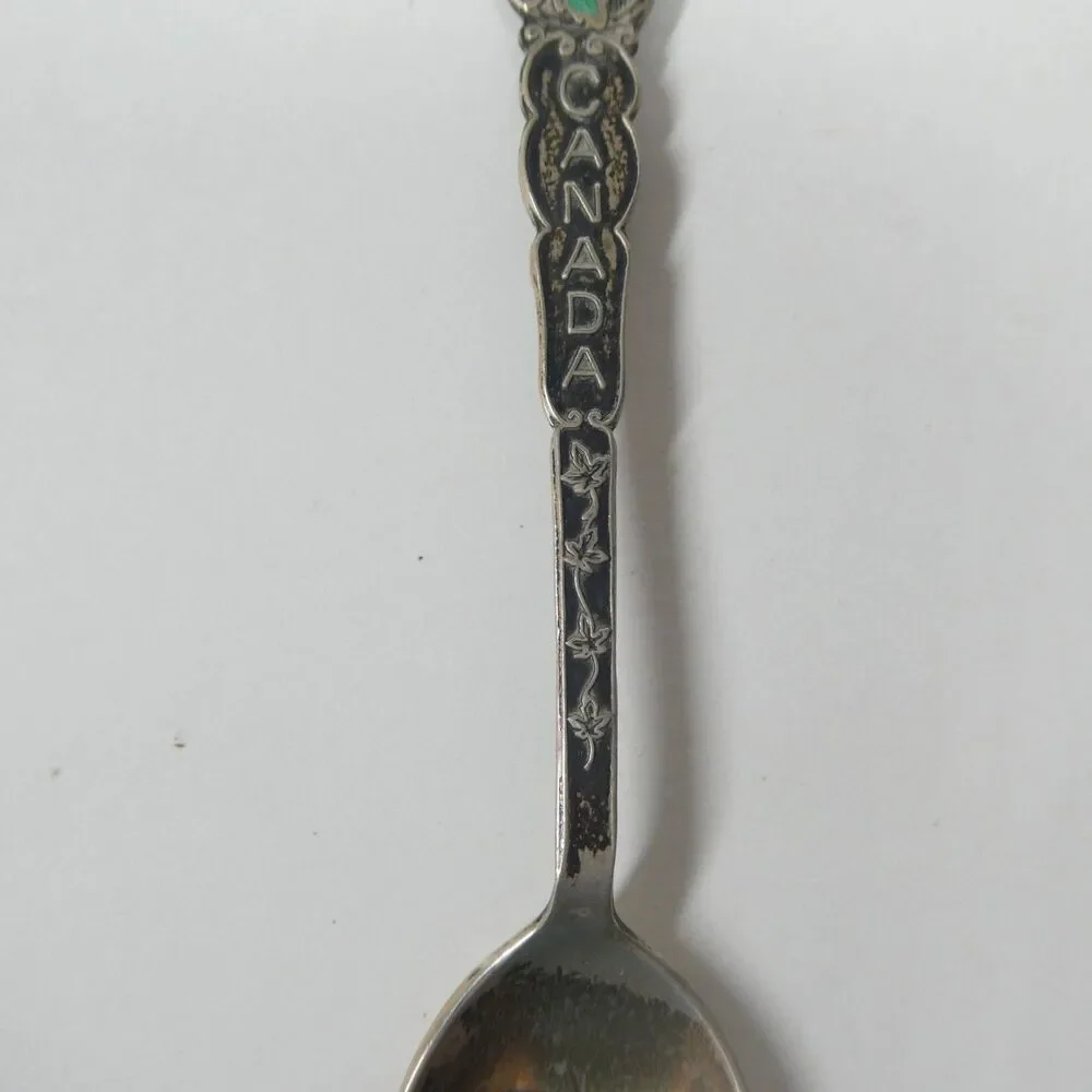 Victoria BC Canada Sterling Silver Souvenir Spoon w/ Enamel Maple Leaf Vintage